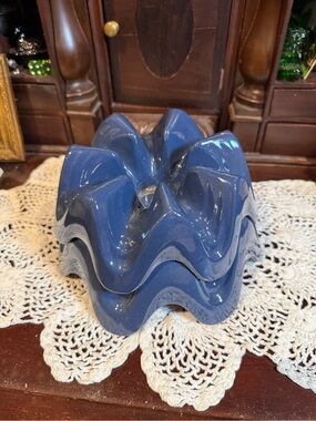 Vintage Frankoma Pottery Blue Warmer stands